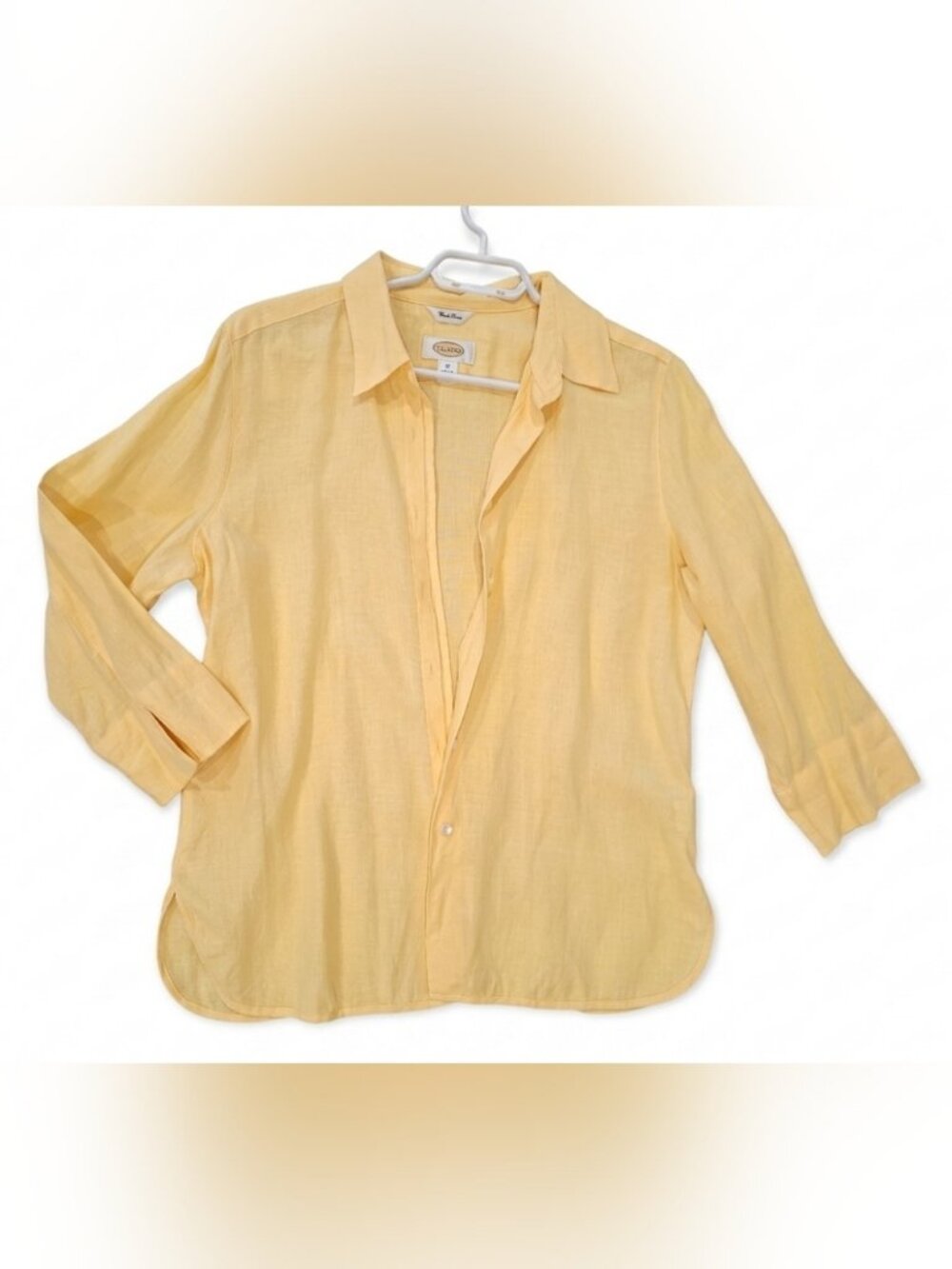 Talbots Irish Linen Vintage Light Yellow Button Up Shirt Size 12
